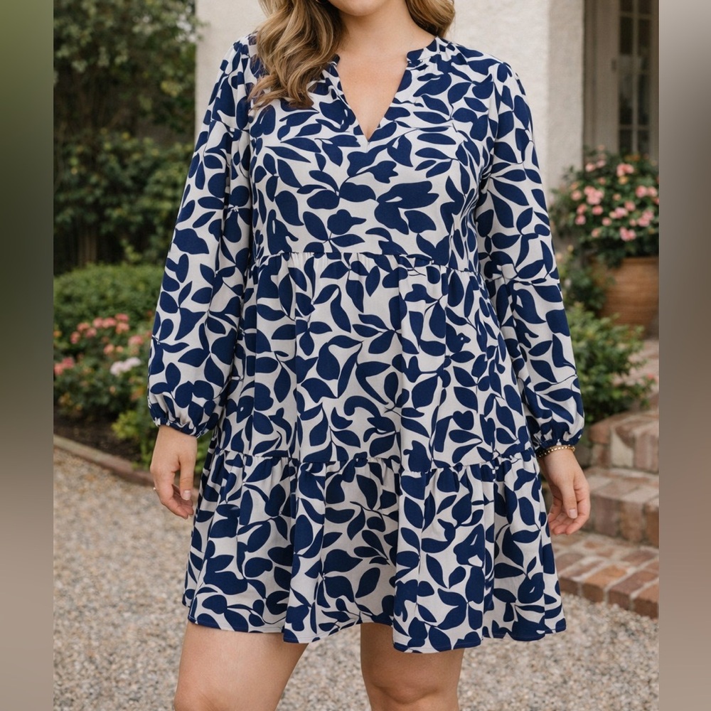 Womens Navy Floral Dress Elegant Boho Chic Summer Wedding Guest